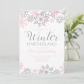 Winter Onederland Snowflake Invite Kaart (Staand voorkant)