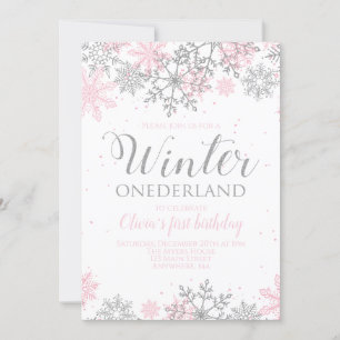 Winter Onederland Snowflake Invite Kaart