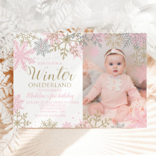Winter ONEderland Snowflake Photo Invite Kaart