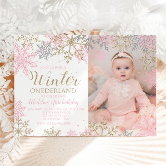 Winter ONEderland Snowflake Photo Invite Kaart