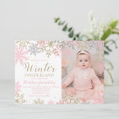 Winter ONEderland Snowflake Photo Invite Kaart (Staand voorkant)