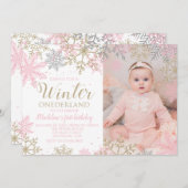 Winter ONEderland Snowflake Photo Invite Kaart (Voorkant / Achterkant)