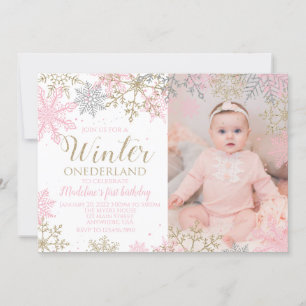 Winter ONEderland Snowflake Photo Invite Kaart
