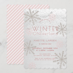 Winter Onederland Snowflake Pink 1e verjaardag Kaart