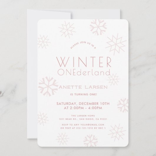 Winter Onederland Snowflake Pink 1e verjaardag Kaart (Voorkant)