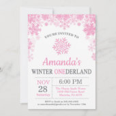 Winter Onederland Snowflake Pink Girl 1ste verjaar Kaart (Voorkant)