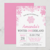 Winter Onederland Snowflake Pink Girl 1ste verjaar Kaart (Voorkant / Achterkant)