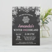 Winter Onederland Snowflake Pink Girl 1ste verjaar Kaart (Staand voorkant)