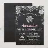 Winter Onederland Snowflake Pink Girl 1ste verjaar Kaart (Voorkant / Achterkant)