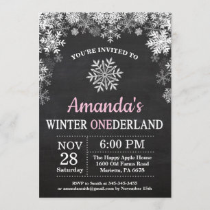 Winter Onederland Snowflake Pink Girl 1ste verjaar Kaart