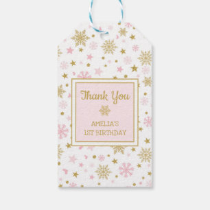 Winter ONEderland Snowflake Pink Gold Birthday Cadeaulabel
