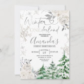 Winter Onederland Snowflake White Floral Birthday Kaart (Voorkant)