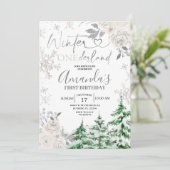Winter Onederland Snowflake White Floral Birthday Kaart (Staand voorkant)