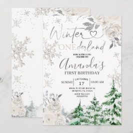 Winter Onederland Snowflake White Floral Birthday Kaart