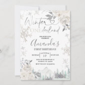Winter Onederland Snowflake White Floral Birthday Kaart (Voorkant)
