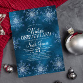 Winter Onederland snowflakes boy first birthday Kaart