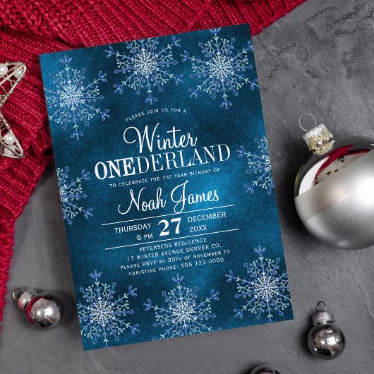 Winter Onederland snowflakes boy first birthday Kaart