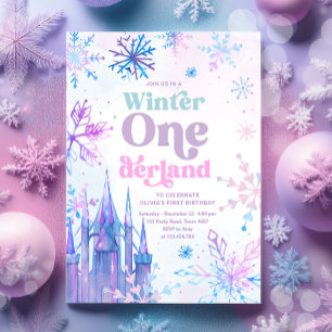 Winter Onederland Snowflakes Castle Girl Verjaarda Kaart