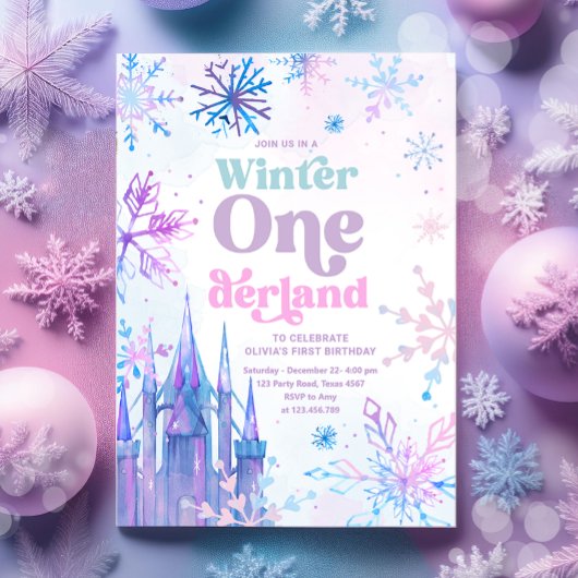 Winter Onederland Snowflakes Castle Girl Verjaarda Kaart
