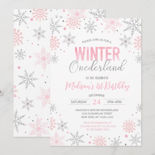 Winter Onederland Snowflakes Eerste eerste verjaar Kaart (Voorkant / Achterkant)