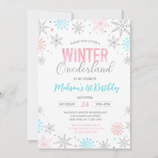 Winter Onederland Snowflakes Eerste eerste verjaar Kaart (Voorkant)