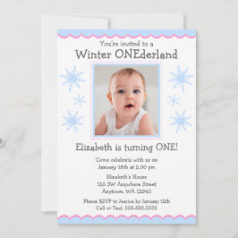 Winter Onederland Snowflakes Foto Birthday Party Kaart