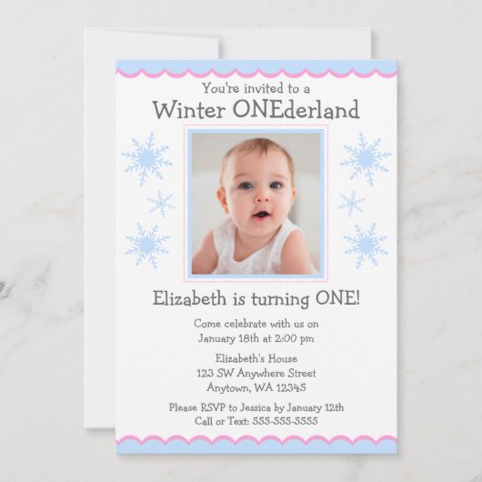 Winter Onederland Snowflakes Foto Birthday Party Kaart (Voorkant)