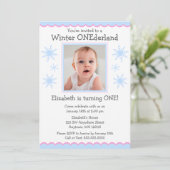 Winter Onederland Snowflakes Foto Birthday Party Kaart (Staand voorkant)