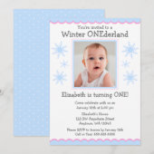 Winter Onederland Snowflakes Foto Birthday Party Kaart (Voorkant / Achterkant)