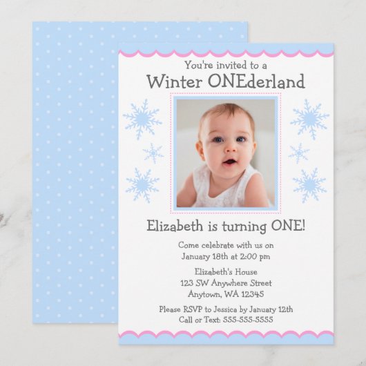 Winter Onederland Snowflakes Foto Birthday Party Kaart (Voorkant / Achterkant)