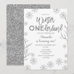 Winter ONEderland Snowflakes Verjaardag Uitnodigen Kaart