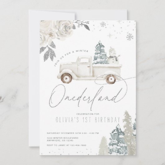 Winter Onederland Snowman 1e verjaardag Uitnodigin Kaart (Voorkant)