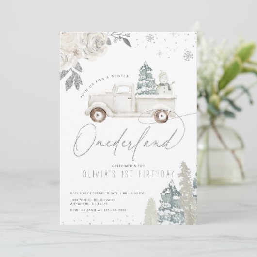 Winter Onederland Snowman 1e verjaardag Uitnodigin Kaart (Staand voorkant)