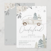 Winter Onederland Snowman 1e verjaardag Uitnodigin Kaart (Voorkant / Achterkant)