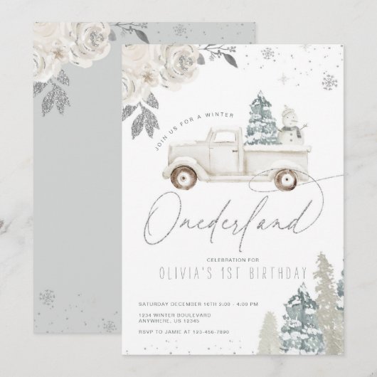 Winter Onederland Snowman 1e verjaardag Uitnodigin Kaart (Voorkant / Achterkant)