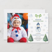 Winter Onederland Snowman 1ste verjaardag Kaart (Voorkant)