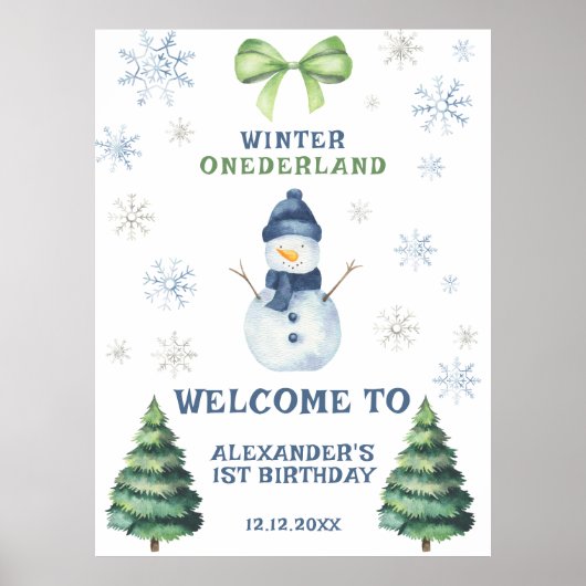 Winter Onederland Snowman 1ste verjaardag Poster (Voorkant)