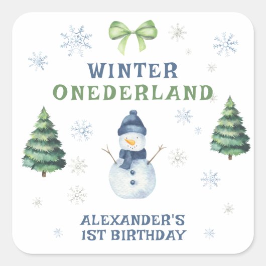 Winter Onederland Snowman 1ste verjaardag Vierkante Sticker (Voorkant)