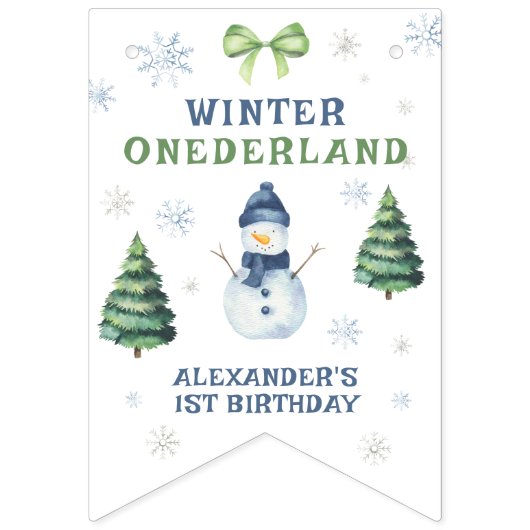 Winter Onederland Snowman 1ste verjaardag Vlaggetjes (Eerste vlag)