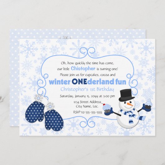 Winter ONEderland Snowman Birthday Kaart (Voorkant / Achterkant)