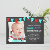 Winter Onederland Snowman Boy 1e verjaardag Kaart (Staand voorkant)