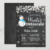 Winter Onederland Snowman Boy 1e verjaardag Kaart (Voorkant / Achterkant)