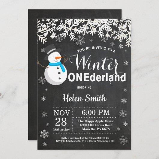 Winter Onederland Snowman Boy 1e verjaardag Kaart (Voorkant / Achterkant)