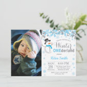 Winter Onederland Snowman Boy 1st Birthday Kaart (Staand voorkant)