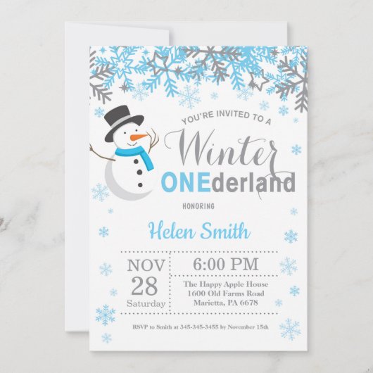 Winter Onederland Snowman Boy 1st Birthday Kaart (Voorkant)