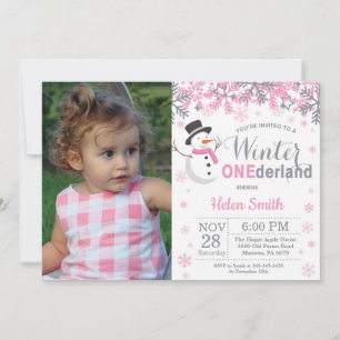 Winter Onederland Snowman Girl 1e verjaardag Foto Kaart