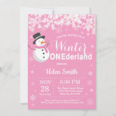 Winter Onederland Snowman Girl 1ste verjaardag Kaart (Voorkant)
