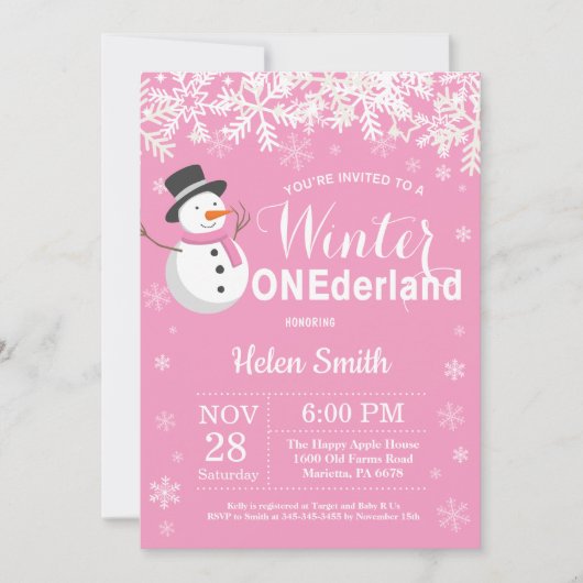 Winter Onederland Snowman Girl 1ste verjaardag Kaart (Voorkant)