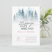 Winter ONEderland Snowy Forest 1st Birthday Kaart (Staand voorkant)