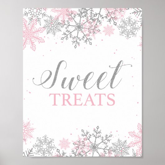 Winter Onederland Sweet Treats Pink Silver Poster (Voorkant)